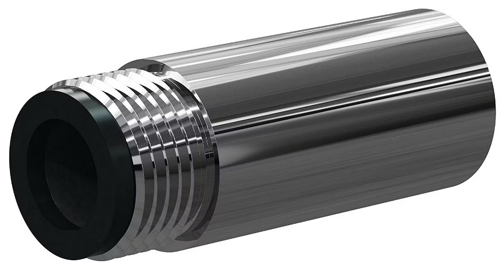 F Boron Carbid Med Length Vent Nozzle SERIES 1" Entry, 1-1/4" Steel Thread, 4-1/8" Length  Steel Jacket 7/16"